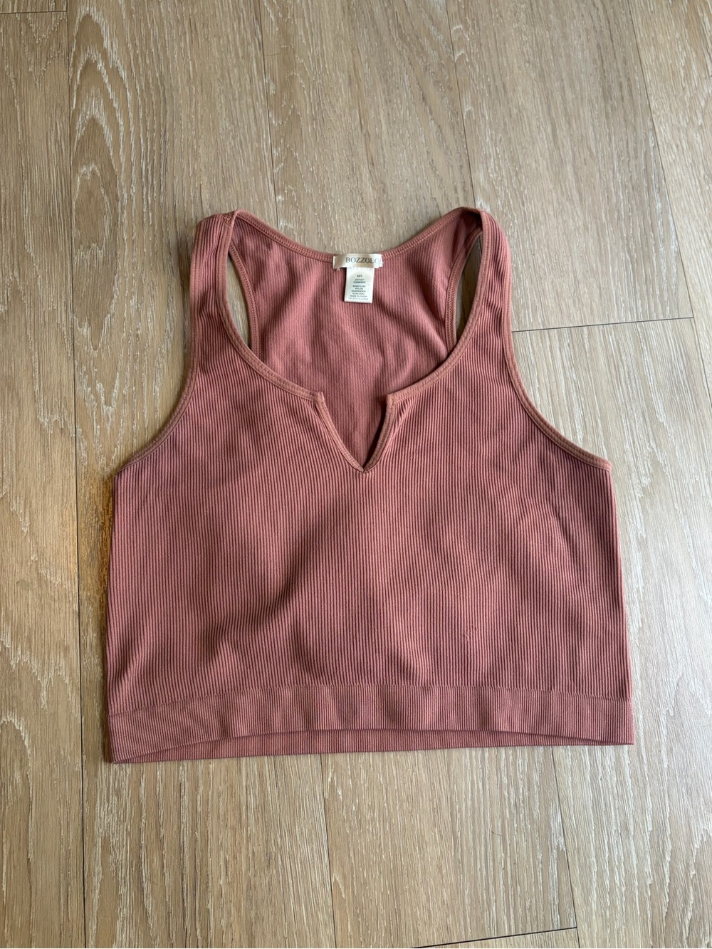 Bozzolo Ribbed V-Notch Crop Tank Top in Color Dusty Rose